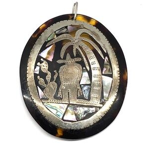 Vintage Mexican Silver Tone Abalone Shell Pendant